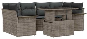 vidaXL Σετ Καναπέ Κήπου με μαξιλάρι 7 pcs Γκρι Πολυ ράταν