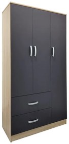 Ντουλάπα τρίφυλλη με 2 συρτάρια Lego pakoworld σε sonoma-ανθρακί απόχρωση 90x42x180εκ