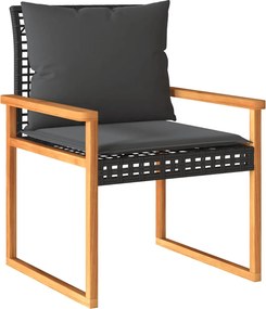 vidaXL Σετ Επίπλων Bistro 3 τεμ. Μαύρο Συνθ. Ρατάν/Ακακία + Μαξιλάρια