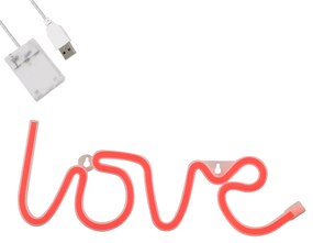 GloboStar® 78587 Φωτιστικό Ταμπέλα Φωτεινή Επιγραφή NEON LED Σήμανσης LOVE 5W με Καλώδιο Τροφοδοσίας USB - Μπαταρίας 3xAAA (Δεν Περιλαμβάνονται) - Κόκκινο