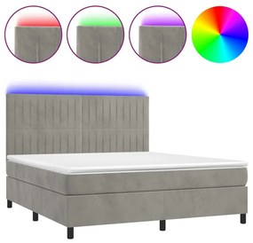 Κρεβάτι Boxspring με Στρώμα &amp; LED Αν.Γκρι 160x200 εκ. Βελούδινο - Γκρι