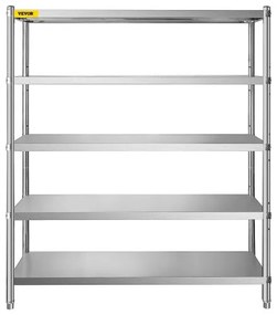 VEVOR Storage Shelf, 5-Tier Storage Shelving Unit, Stainless Steel Garage Shelf, 70.9 x 17.7 x 70.9 inch Heavy Duty Storage Shelving, 1650 Lbs Total Capacity with Adjustable Height