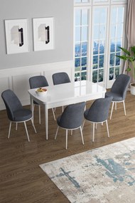 Extendable Dining Table &amp; Chairs Set (7 Pieces) Han - White, Fume White
Fume