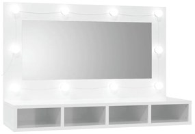 vidaXL Έπιπλο Καθρέπτη με LED Γυαλιστερό Λευκό 90 x 31,5 x 62 εκ.