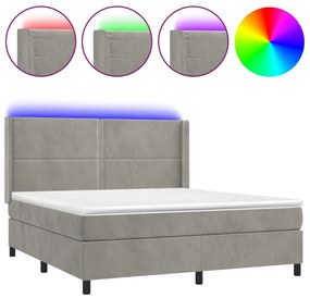 vidaXL Κρεβάτι Boxspring με Στρώμα & LED Αν.Γκρι 160x200 εκ. Βελούδινο