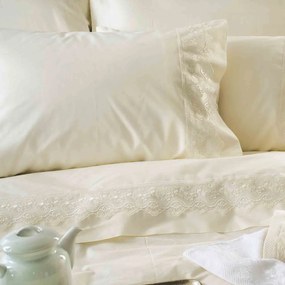 Σεντόνια Σετ 4Τμχ. με Δαντέλα Nena Ecru Ρυθμός Queen Size 230x260cm Χωρίς Λάστιχο 100% Cotton