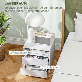 HOMCOM Κομοδίνο σετ 2 τεμαχίων με συρτάρια και ράφι, μοντέρνο βοηθητικό τραπέζι, για υπνοδωμάτιο, λευκό