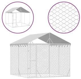 vidaXL Κλουβί Σκύλου Εξ. Χώρου με Οροφή Ασημί 3x3x2,5 μ. Γαλβ. Ατσάλι