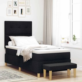 vidaXL Κρεβάτι Box Spring με Στρώμα & Πάγκο Μαύρο 80x200 cm Ύφασμα