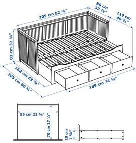 HEMNES κρεβάτι επισκέπτη day bed 3 συρτάρια/2 στρώματα, 80x200 cm 794.281.17