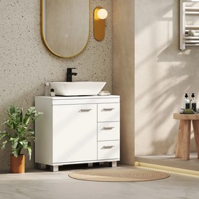 Ντουλάπι κάτω από νιπτήρα, 2 ράφια, 3 συρτάρια, δομή MDF, λευκό