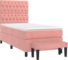 vidaXL Κρεβάτι Boxspring με Στρώμα Ροζ 80 x 200 εκ. Βελούδινο