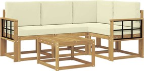 vidaXL Σειρά Καναπέ Εξωτερικού με μαξιλάρι 5 pcs Λευκό και Κρεμ