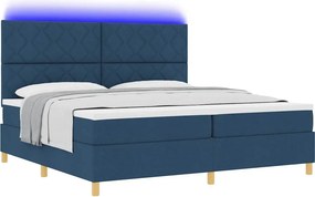 vidaXL LED Κρεβάτι με βάθρο με κεφαλάρι Μπλε 200 x 200 cm ύφασμα