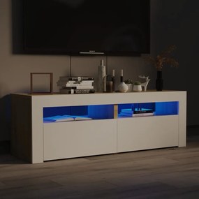 Έπιπλο Τηλεόρασης με LED Λευκό &amp; Sonoma Δρυς 120 x 35 x 40 εκ.  - Λευκό