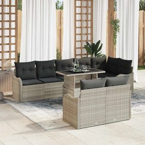 vidaXL Σετ καθιστικού με μαξιλάρι 9 pcs Ανοιχτό γκρι Πολυ ράταν
