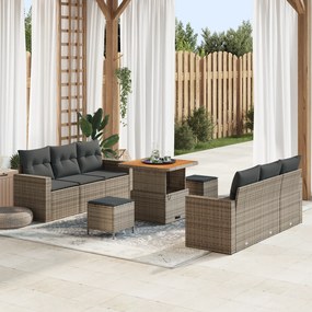 vidaXL Σετ Καναπέ Κήπου Ρυθμιζόμενο ύψος 9 pcs Γκρι συνθετικό ρατάν