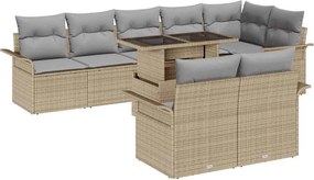 vidaXL Σετ Καναπέ Κήπου με μαξιλάρι 9 pcs Μπεζ Πολυ ράταν