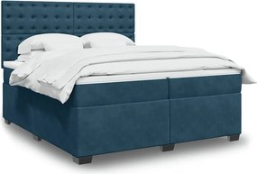vidaXL Κρεβάτι Boxspring με Στρώμα Μπλε 200x200 εκ. Βελούδινο
