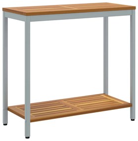 vidaXL Εξωτερικό Τραπέζι σε Φυσικό & Γκρι Χρώμα 35x80x75 εκ από Στερεό Ξύλο και Χάλυβα