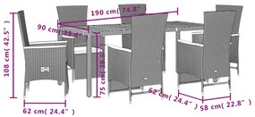 vidaXL Σετ Τραπεζαρίας Κήπου 7 Τεμ. Μαύρο Συνθετικό Ρατάν με Μαξιλάρια