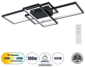 Φωτιστικό Οροφής LED CCT 100W 12000lm QUADRA Globostar-61385-Μαύρο 61385