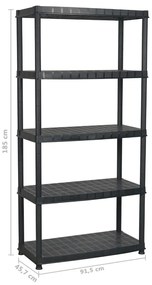 vidaXL Ραφιέρα Αποθήκευσης 5 Επιπέδων Μαύρη 91,5x45,7x185 εκ. Πλαστική