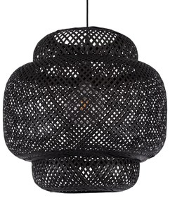 00579 GloboStar® MALDIVES 00579 Boho Κρεμαστό Φωτιστικό Πλέγμα Μονόφωτο 1 x E27 IP20 Μαύρο Ξύλο - Μ56 x Π56 x Y54cm