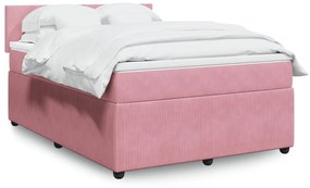 VidaXL Κρεβάτι Boxspring με Στρώμα Ροζ 160x200 εκ. Βελούδινο