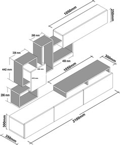 Σύνθεση Σαλονιού  Amor - Χρώμα Λευκό - 210x35x30εκ