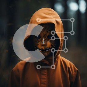 Intra Συλλεκτικό Ξύλινο Παζλ Plywood 4mm - Ανατριχιαστικό μασκοφόρο πρόσωπο σε δασώδη περιοχή Σε Ξύλινο Κουτί - Διαστάσεις Puzzle: 10x10 cm – 25 κομμάτια