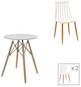 Intrahome Τραπεζαρία Aurora-EVERESTA Intrahome σετ 3τεμ pp-mdf σε λευκό-φυσική απόχρωση Φ60x73εκ | SKU: INTRAPA-311111094