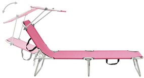 vidaXL Ξαπλώστρα Πτυσσόμενη Ροζ Magento Ατσάλινη με Σκίαστρο