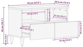 Ντουλάπι τηλεόρασης ανοιχτό γκρι 70x33,5x46 cm μασίφ ξύλο Mango - Γκρι