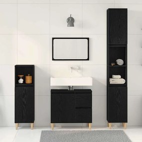 vidaXL Σετ Επίπλων Μπάνιου με συρτάρι 3 pcs Μαύρο 30 x 30 x 180 cm