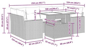 Καναπές Σετ 7 Τεμαχίων Μαύρο Συνθετικό Ρατάν με Μαξιλάρια - Μαύρο