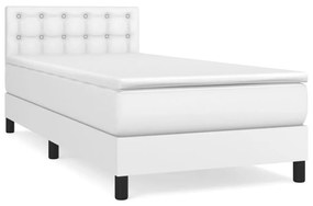 Κρεβάτι Boxspring με Στρώμα Λευκό 100x200εκ.από Συνθετικό Δέρμα - Λευκό