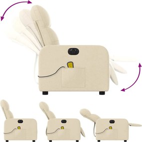 vidaXL Πολυθρόνα Μασάζ Ανακλινόμενη Ηλεκτρική Κρεμ Υφασμάτινη