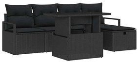 vidaXL Σετ Καναπέ Κήπου με μαξιλάρι 6 pcs Μαύρο Πολυ ράταν