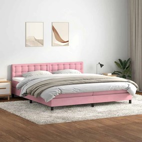 vidaXL Κρεβάτι Boxspring με Στρώμα &amp; LED Ροζ 180x210 εκ. Βελούδινο