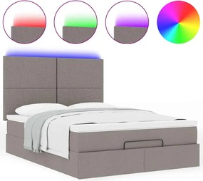vidaXL Οθωμανικό κρεβάτι με στρώμα &amp; LEDs τεφρόχρουν χρώμα Ύφασμα