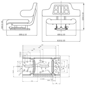 vidaXL Κάθισμα Τρακτέρ με Πλάτη Μαύρο