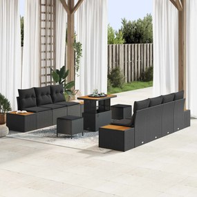 vidaXL Σετ Καναπέ Κήπου με μαξιλάρι 10 pcs Μαύρο Πολυ ράταν