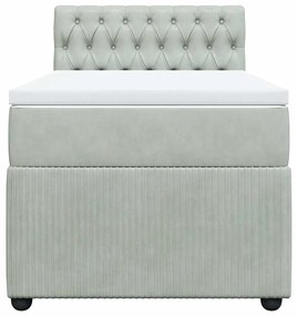 vidaXL Κρεβάτι Boxspring με Στρώμα Ανοιχτό Γκρι 90x190 εκ. Βελούδινο