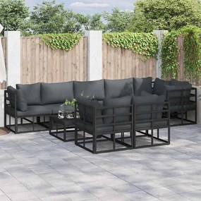 vidaXL Σετ Καναπέ Κήπου με μαξιλάρι 9 pcs Μαύρο Αλουμίνιο