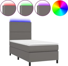 vidaXL Κρεβάτι Boxspring με Στρώμα &amp; LED Γκρι 100x200 εκ. Συνθ. Δέρμα