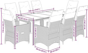 vidaXL Σετ Τραπεζαρίας Κήπου 9 τεμ Μαύρο από Συνθ. Ρατάν με Μαξιλάρια