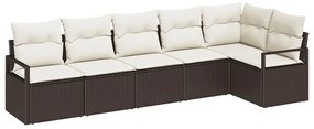 vidaXL Σετ Καναπέ Κήπου 6 pcs Καφέ και Λευκό συνθετικό ρατάν