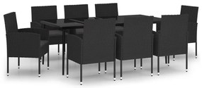 vidaXL Σετ Τραπεζαρίας Κήπου 9 Τεμαχίων Μαύρο