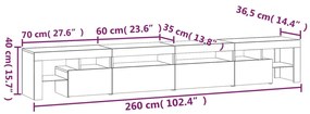 Έπιπλο Τηλεόρασης με LED Γκρι Sonoma 260x36,5x40 εκ. - Γκρι